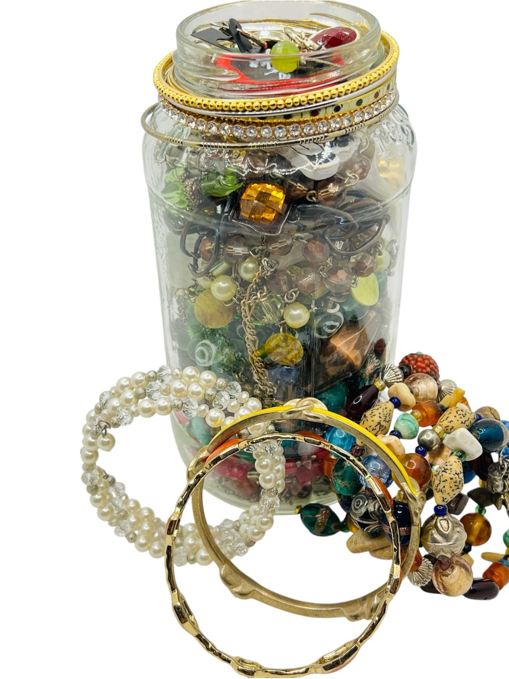 Mixed Green and Multicolor Fashion Jewelry Jar